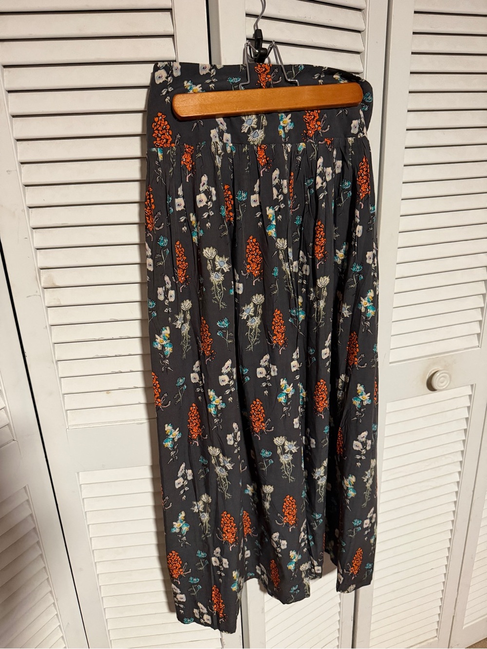 Women’s Dark Floral Maxi Skirt - Gray with Rust & Teal Flowers
